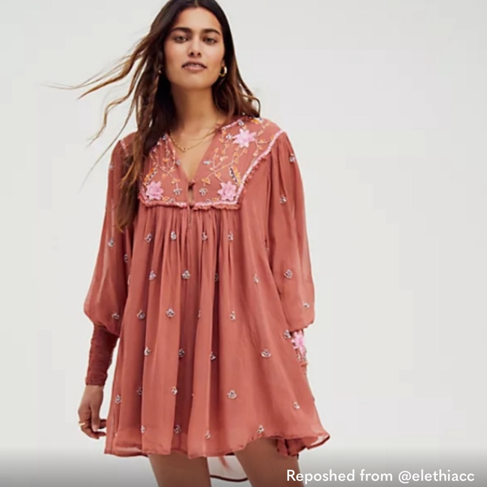 Free People Bali Golden Sun Embellished Mini Dress- Size M